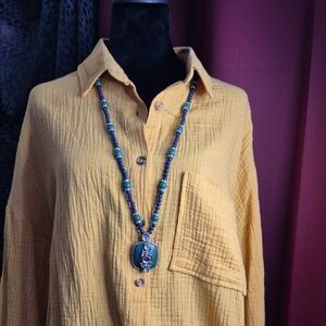 Lia Sophia Dark Purple and Green Necklace With Rhinestone Accents (j67)